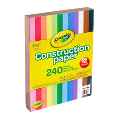 Crayola 240-Sheet Construction Paper 12-Color, School Supplies for Kids, Craft Paper, 9x12 Inches, Multicolor, Uncoated, Classroom Essentials