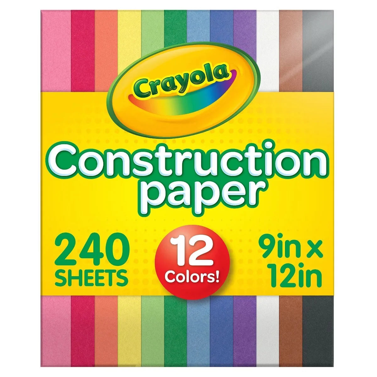 Crayola 240-Sheet Construction Paper 12-Color, School Supplies for Kids, Craft Paper, 9x12 Inches, Multicolor, Uncoated, Classroom Essentials