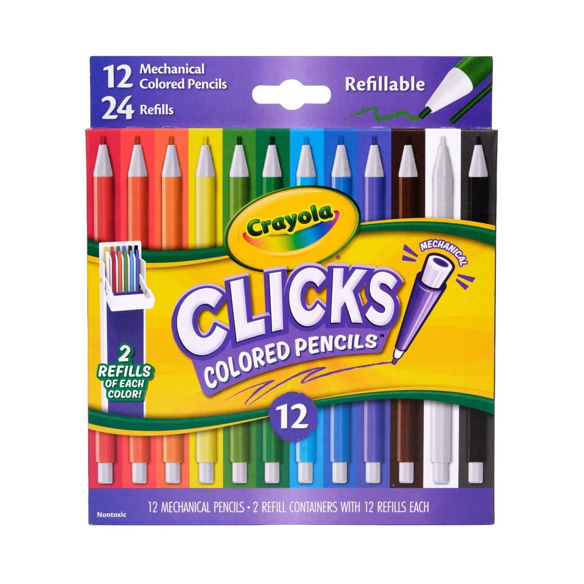 Crayola 12ct CLICKS Mechanical Colored Pencils, Art School Supplies, Gifts for Teachers and Kids, Ages 8+