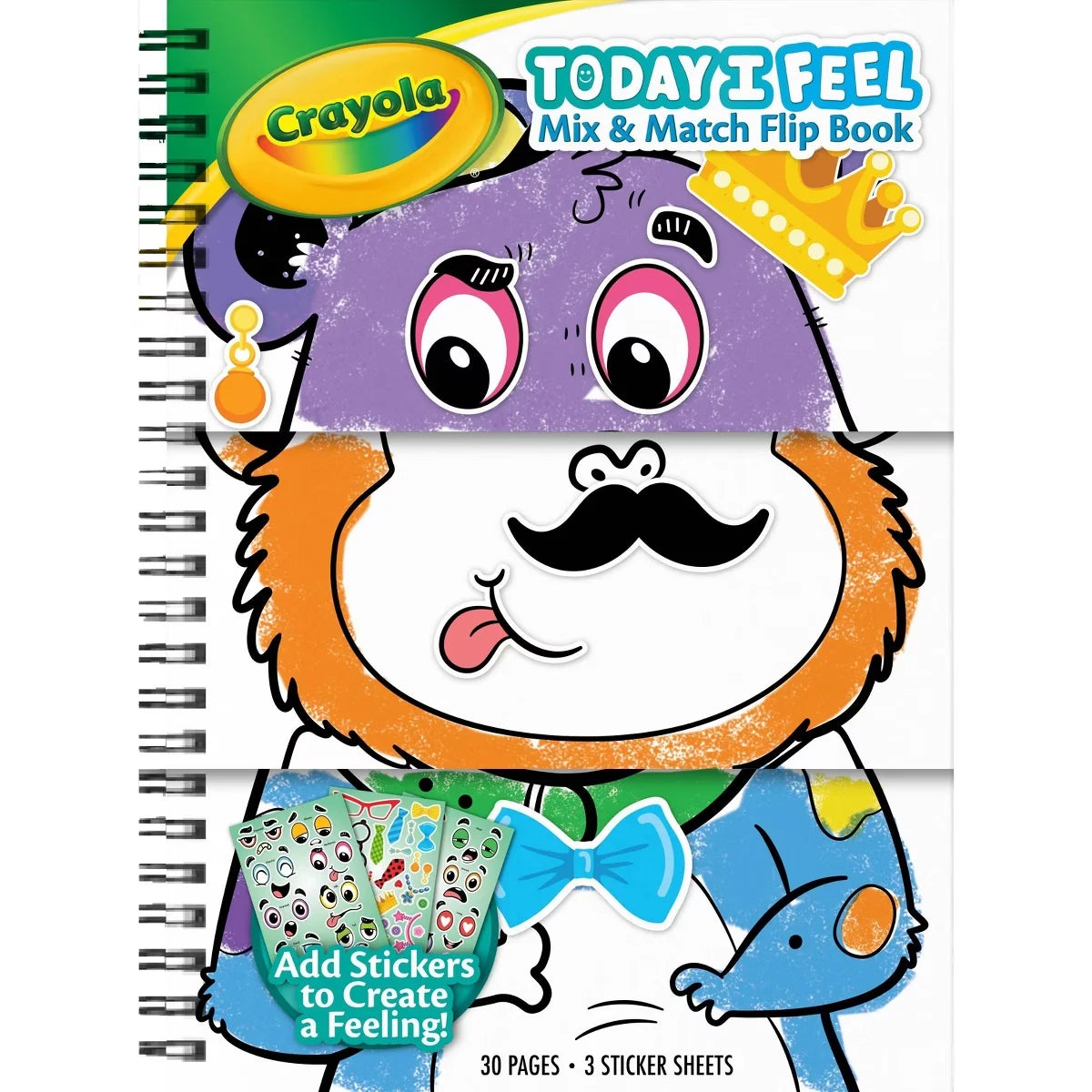 Crayola Today I Feel Mix & Match Flip Book: Flippable Coloring & Sticker Book for Kids, 30 Pages, Activity Pad