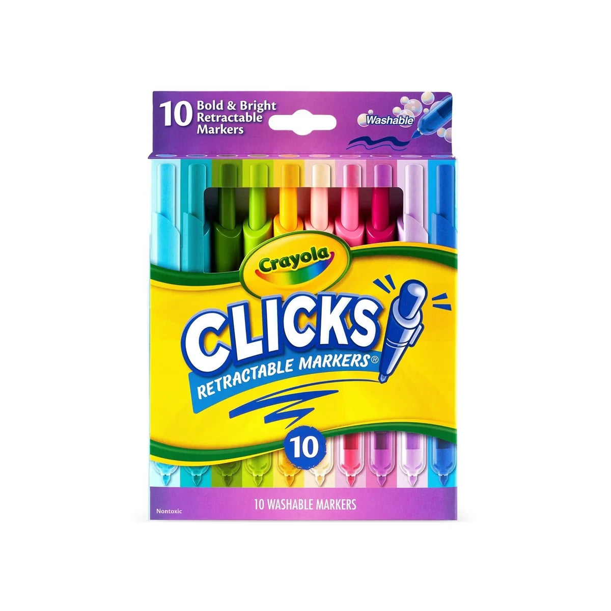 Crayola 10ct Clicks Retractable Washable Markers - Bold & Bright, Cute School Supplies, Gifts for Teachers and Kids, Ages 6+